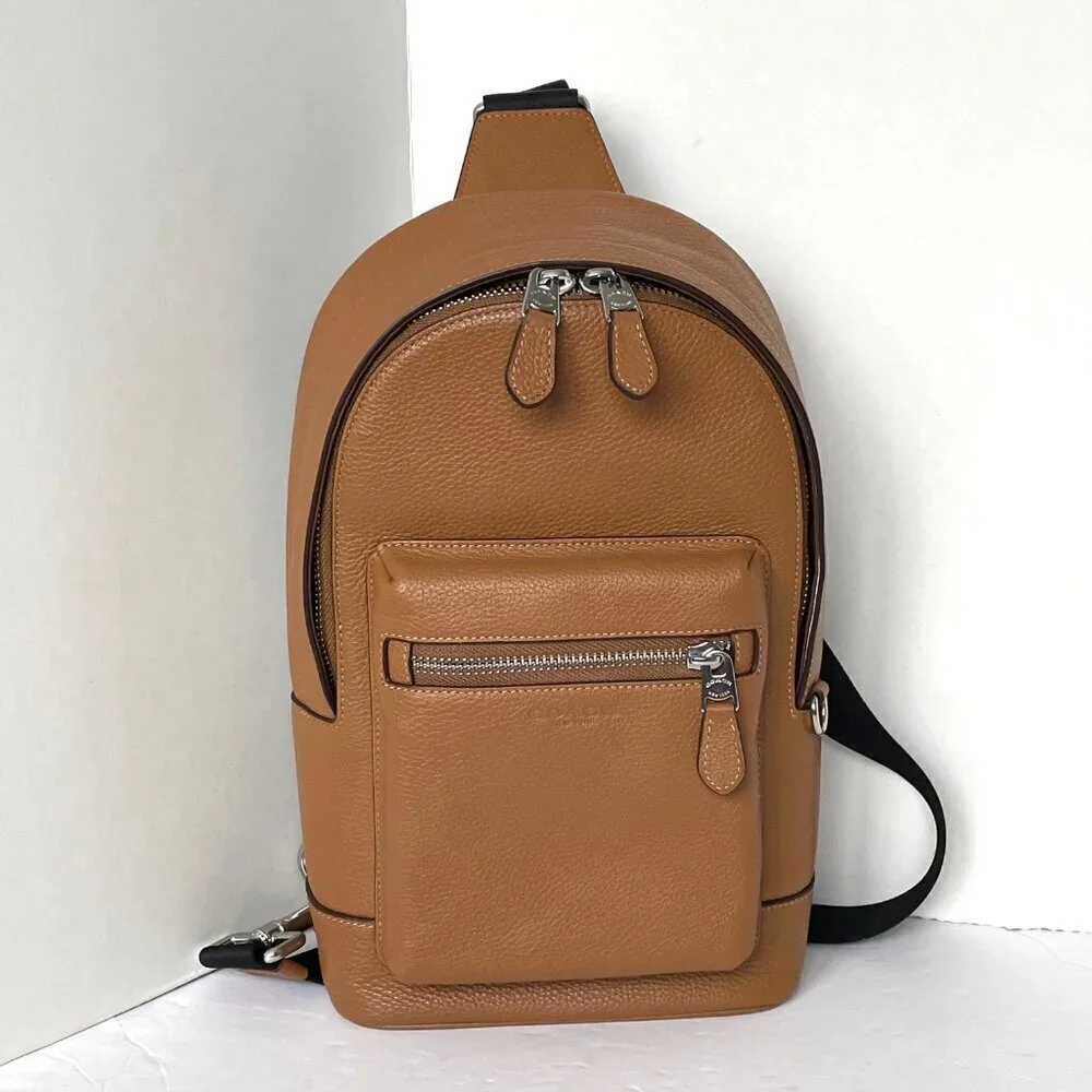 Coach West Pack Sling Bag 2540 Brown Pebble Leather Crossbody Backpack